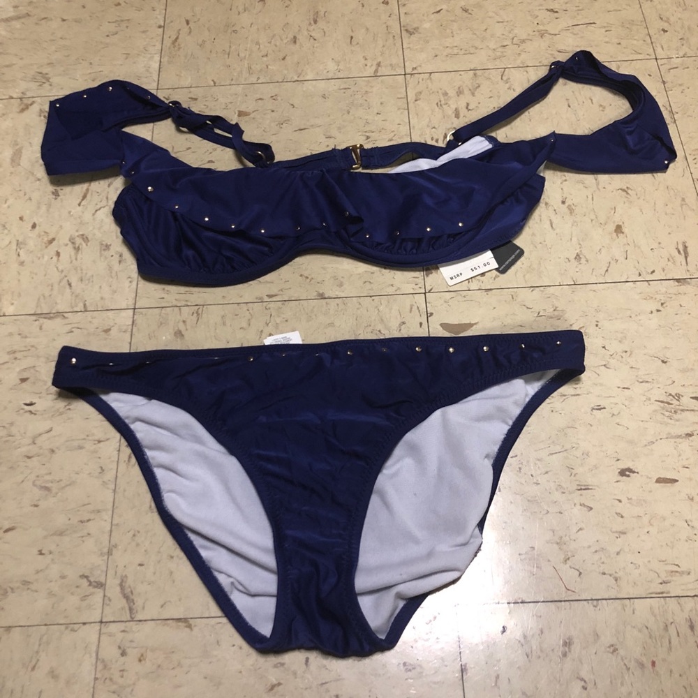 Blue Rhinestone off the shoulder baiting suit